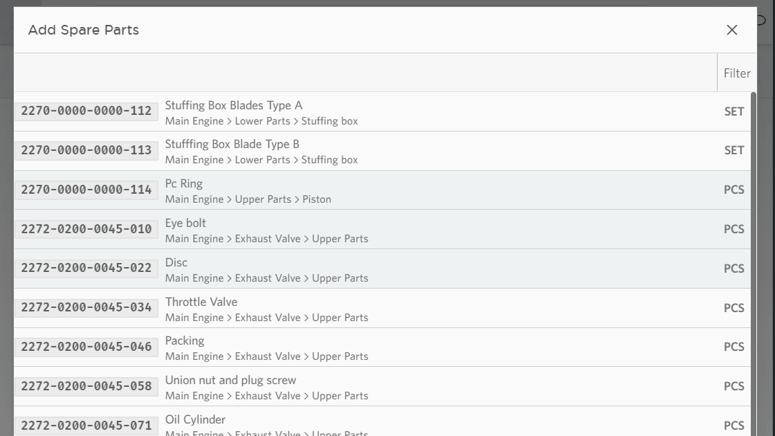 Add equipment spares